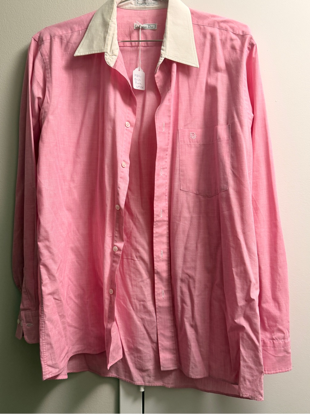 Dior Men’s Pink Dress Shirt With Cream Contrast Collar